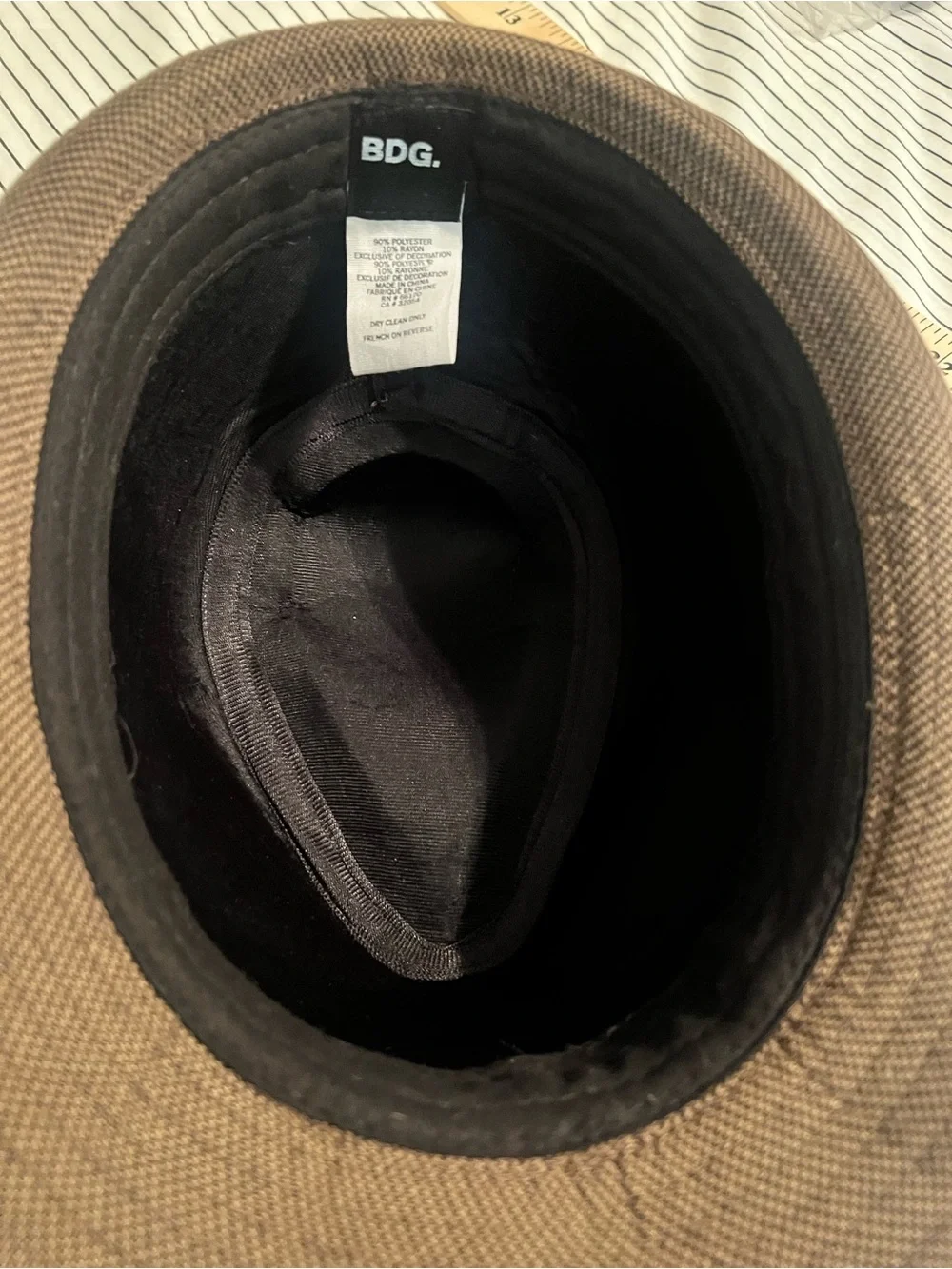 BDG Urban Outfitters Y2K Houndstooth Fedora Hat With Brown Grosgrain Band
